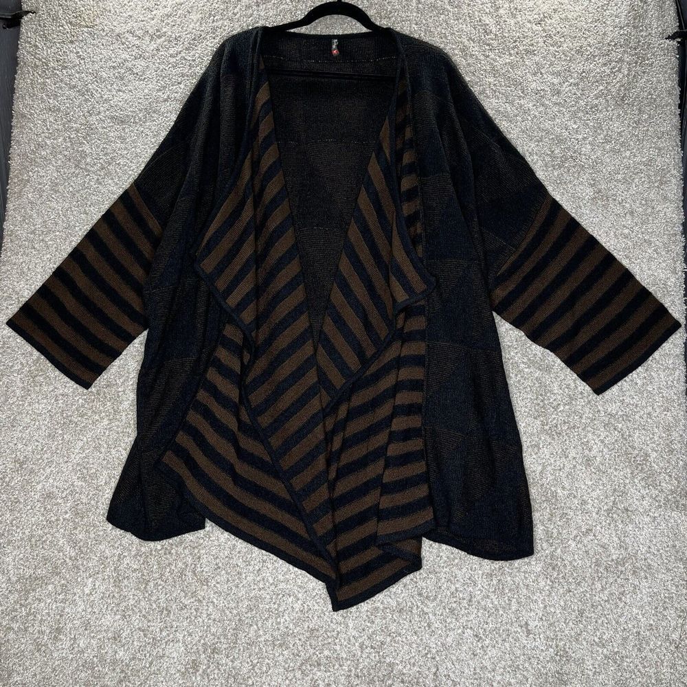 Roni Rabl Open Cárdigan‎ Women's One Size Geometric Brown Lagenlook Boho